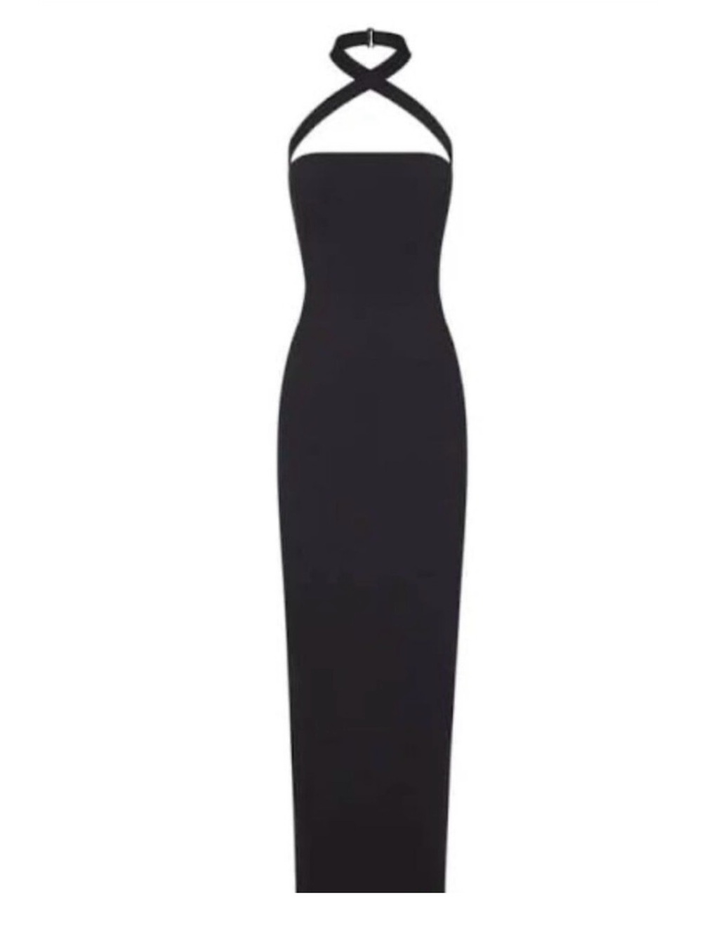 SKIMS Black One-Shoulder Halter Column Dress